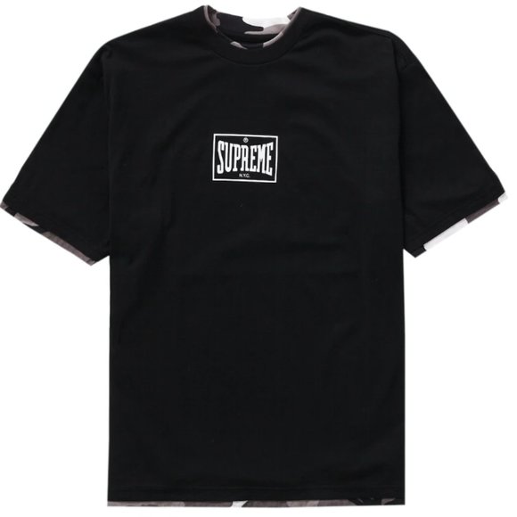 SUPREME LAYERED TEE - BLACK & CAMOUFLAGE - SIZE SMALL -  SS22KN24 + STICKER - Picture 1 of 4